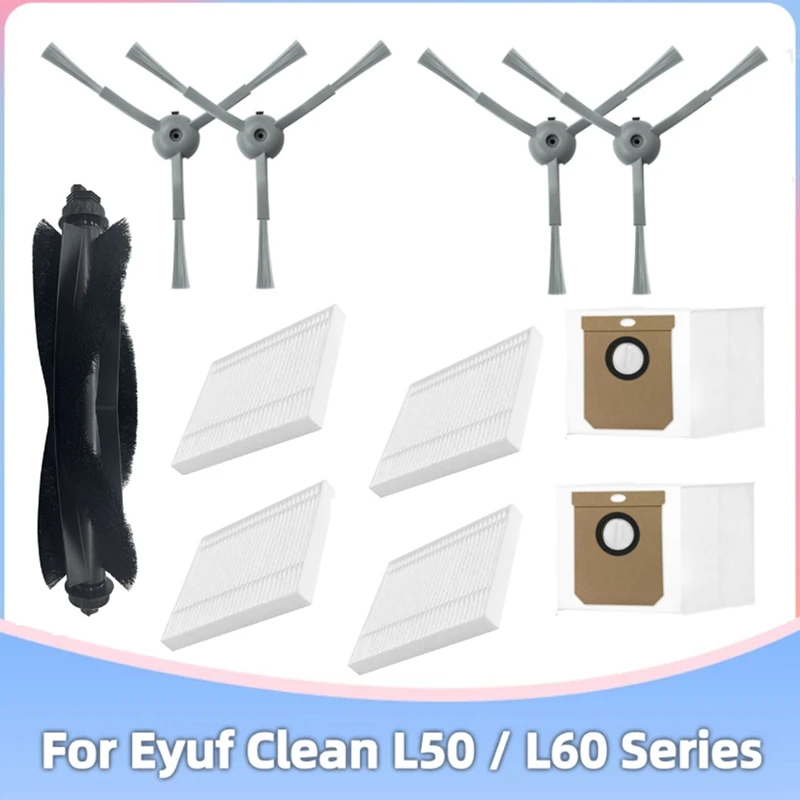 11PCS Parts Kit For Eufy Clean L50, L50 SES, L60, L60 Hybrid Vacuum Parts Roller Side Brush Hepa Filter Dust Bag