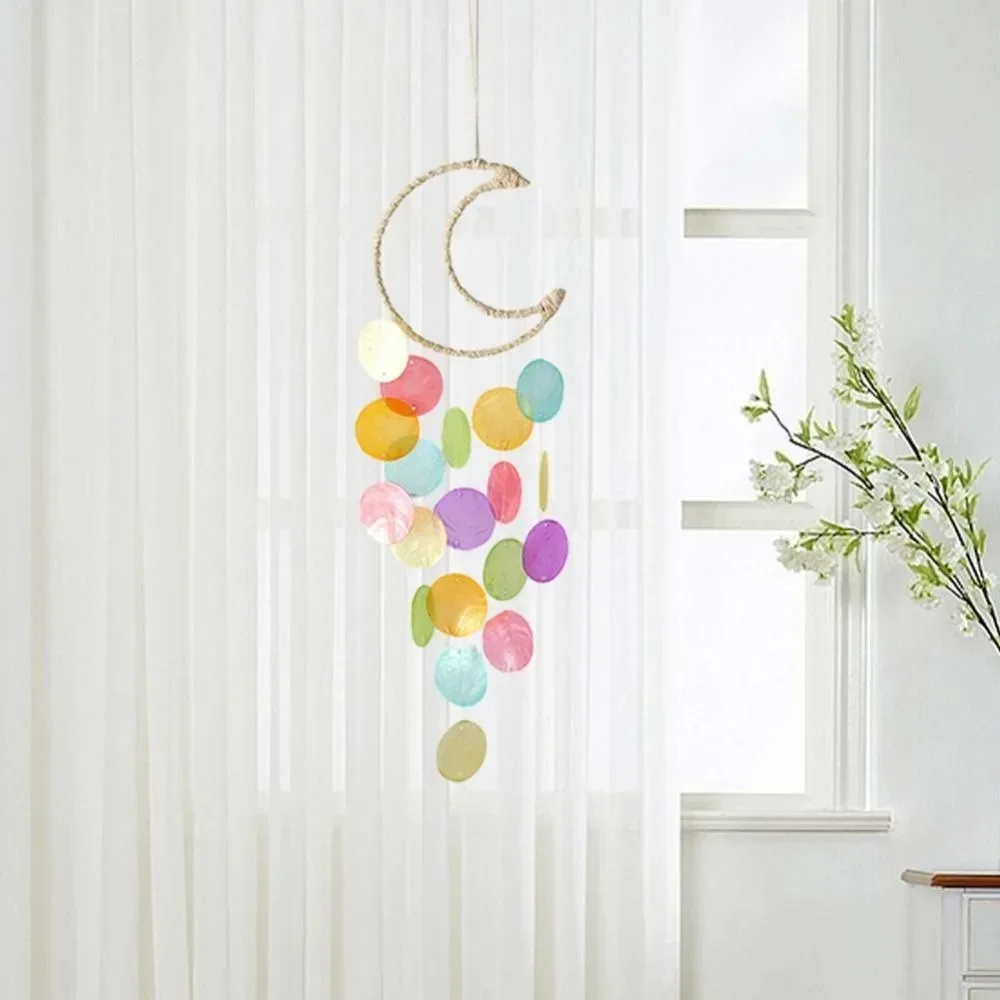 Hanging Shell Moon Wind Chimes Natural Shell Circle Shell Dream Catchers Home Decoration With crisp ringtones Shell Pendant