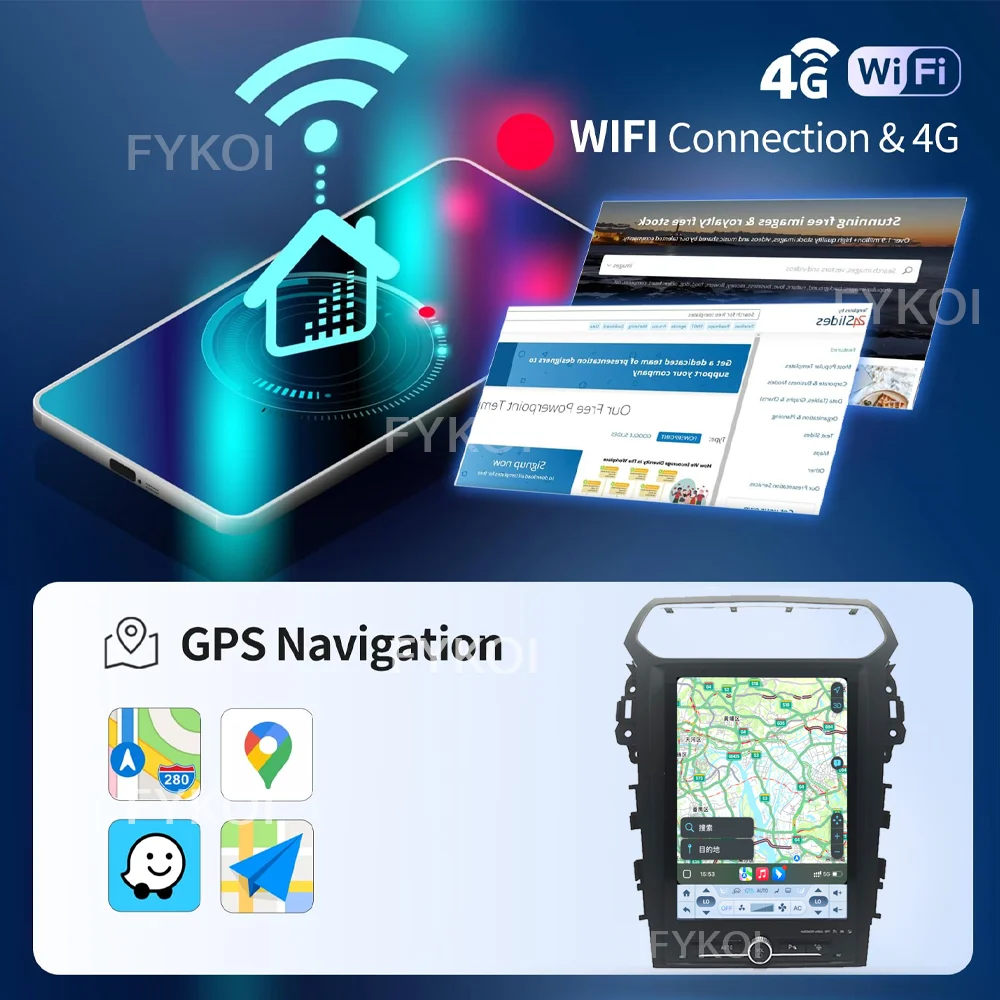 ستيريو أندرويد 15 12.1 بوصة لاسلكي كاربلاي لفورد إكسبلورر 2013-2019 مشغل صوت السيارة بلوتوث FM نظام تحديد المواقع والملاحة 2Din 4G واي فاي