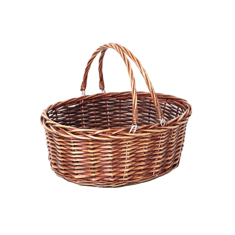 

Wicker Picnic Basket with Folding Handles Wicker Hand Woven Baskets for Storage, Garden Harvest, Easter, Empty Gift Basket, Brow