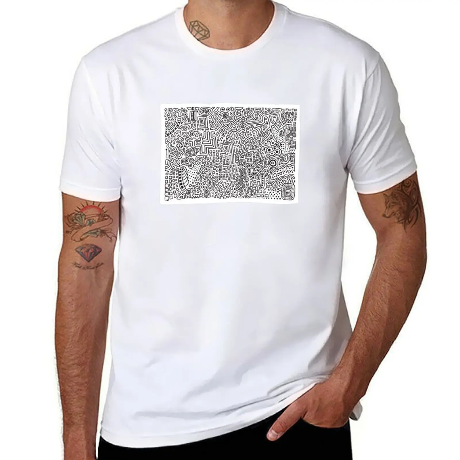 Black on white scribble lines T-Shirt Fashion Casual Short Sleeve Top