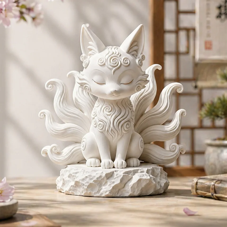 8*6.8cm) 3D Print Elegrant Nine-Tailed Sweet Fox Desk Figurine