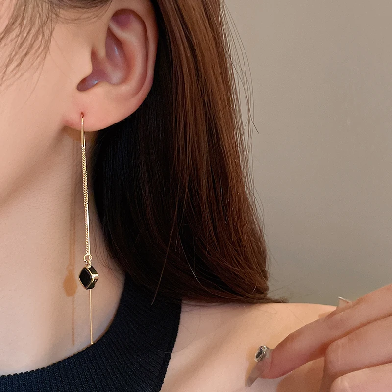 Gold Plating Wave Long Fringe Square Geometric Ear Lines for Women Flowers Butterfly Water Drop Star Temperament Dangle Earrings image 3