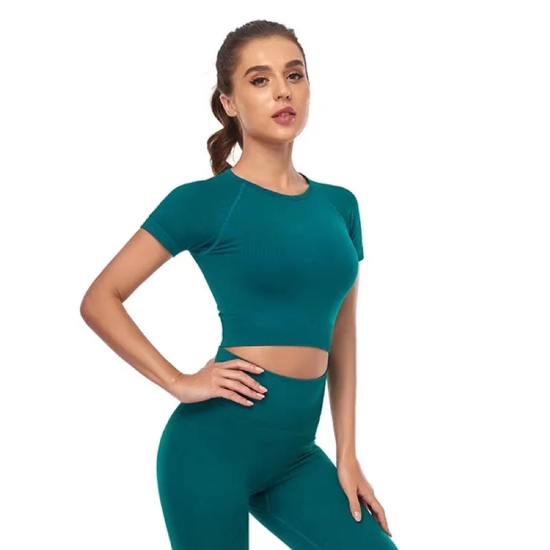 Solid Color Vital Seamless Yoga Shirt Women Fitness Short Sleeve Crop Top Workout Tops Gym Clothes Sportswear Running T-shirts