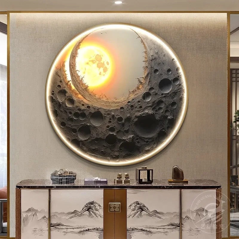 Moon LED Circular Luminous Mural Wall Lamp - Entrance/Corridor/Living Room/Bedside Hanging Decor | Background Light Art