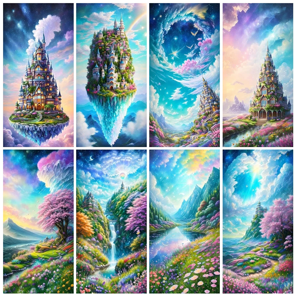 

Full Large 5D DIY Diamond Painting Beautiful Lake Temple Pavilion Landscape Diamond Mosaic Valley Waterfall Embroidery Kit 001