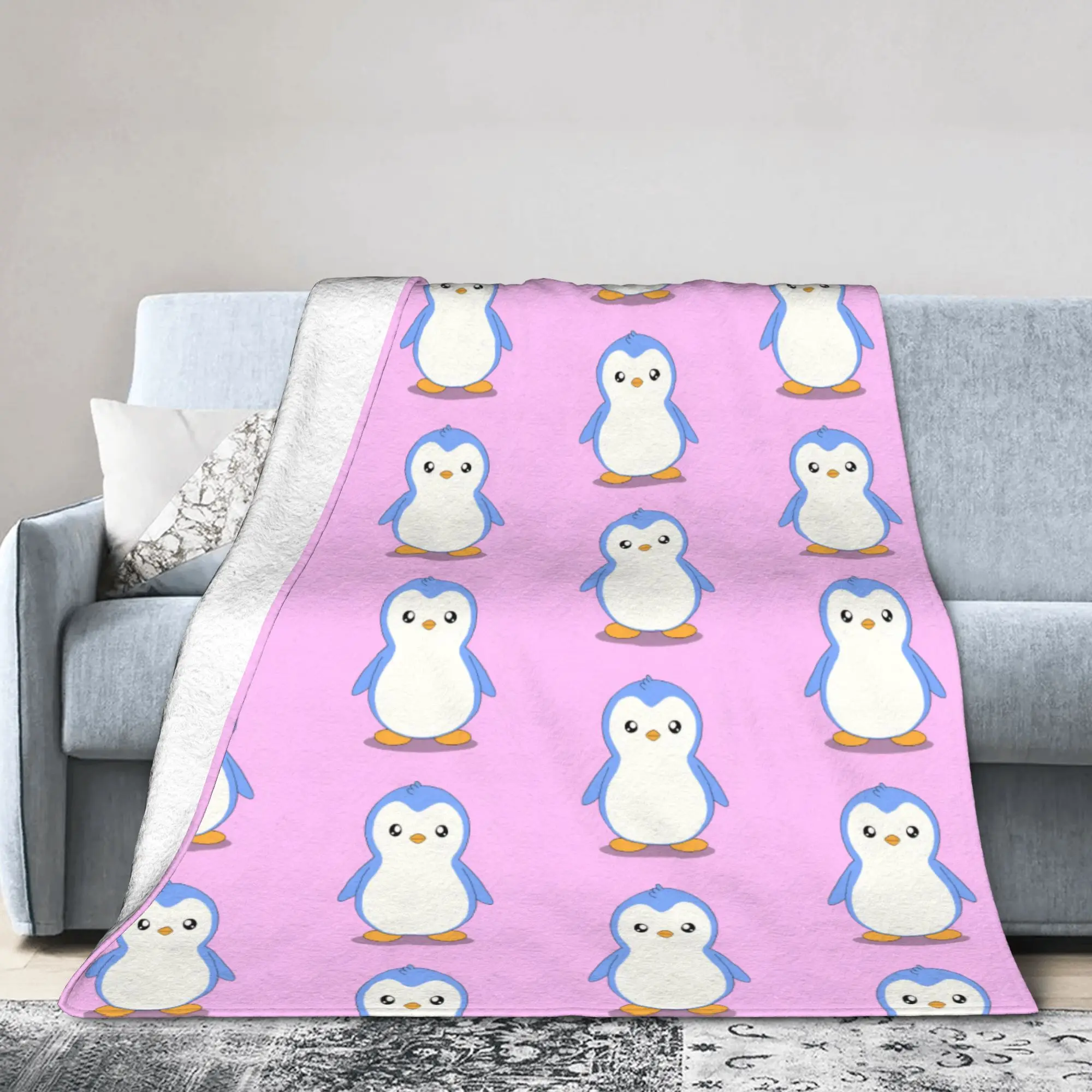 P-Pudgy Penguin Cartoon Blanket Flannel CUTE   Ultra-Soft Throw Blankets for Outdoor Travel Bedroom Quilt