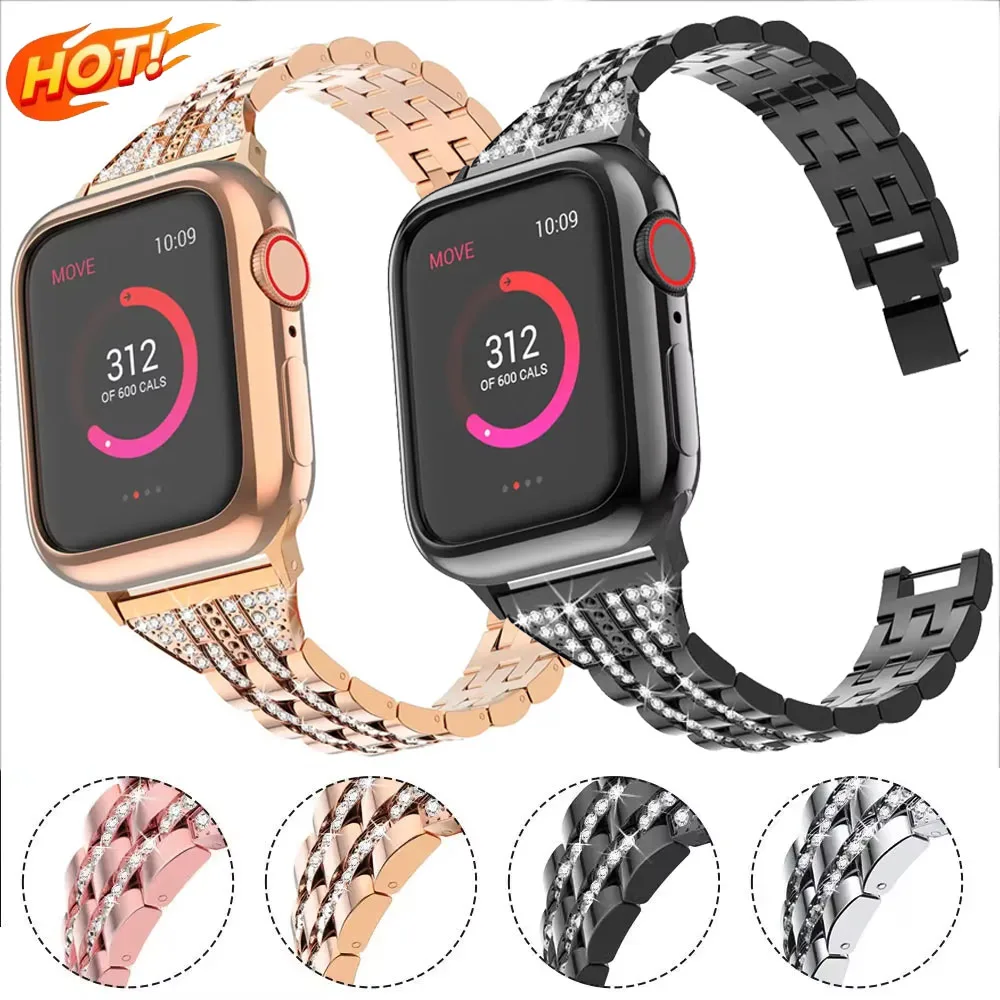 

Metal Diamond Strap For Apple Watch Ultra 49mm 10 46mm 42mm 9 8 7 45mm 41mm Exquisite Bracelet iWatch series 6 5 4 SE Wristband