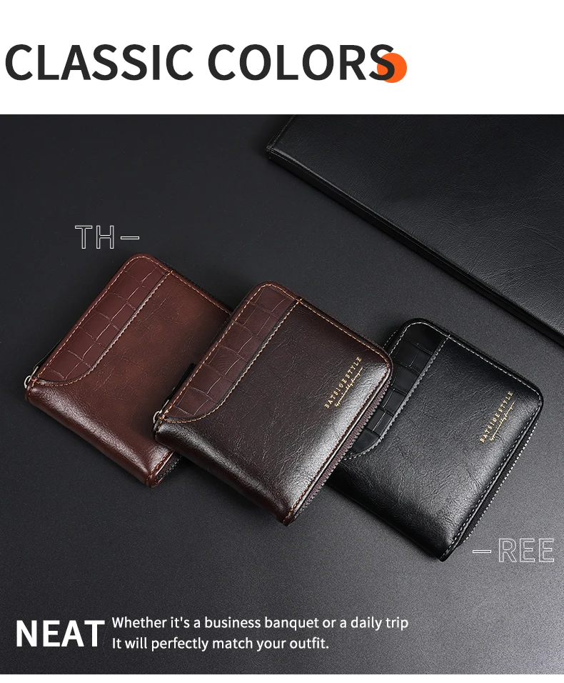 Leder-Herren-Geldbörse, luxuriöse Herren-Geldbörse, männlicher Reißverschluss, Kartenhalter mit Münzfach, RFID-Geldbörsen, Geschenke für Männer, Geldbeutel – Detail 4