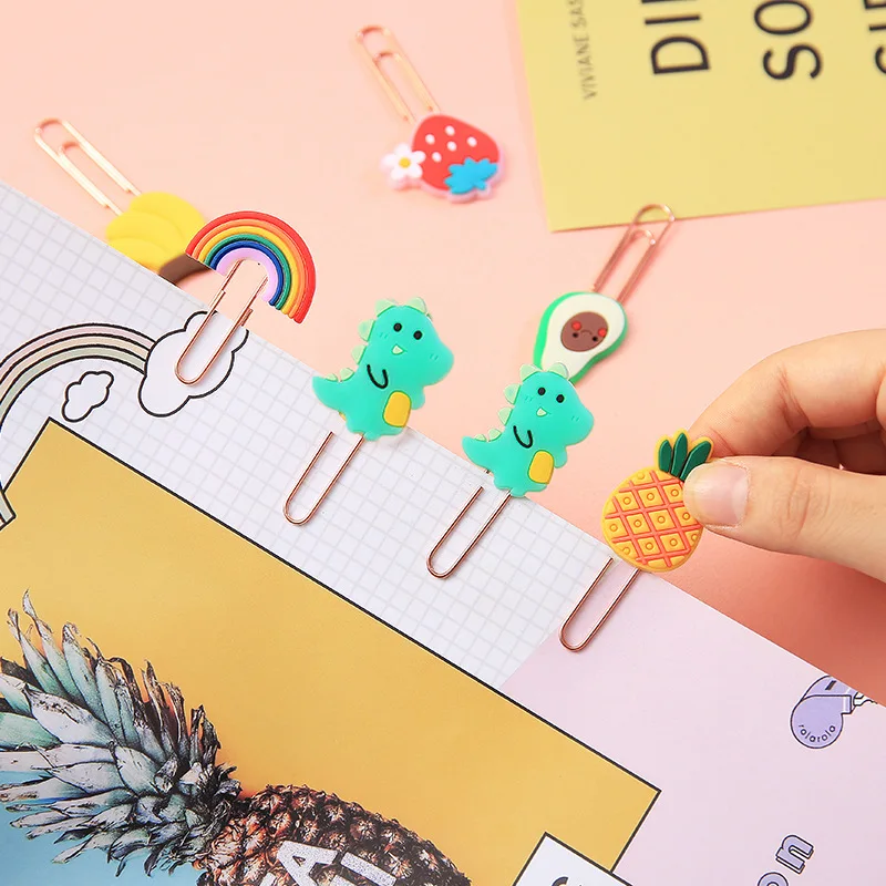 20Pcs/Lot Cute Cartoon Furit Animal Paper Clips Metal Paperclips Bookmarks Clips School Supplies Kawaii Office Accessories Gift