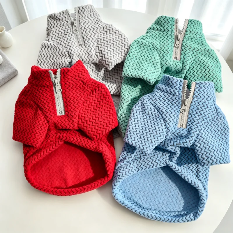 Autumn Dog Ripple Hoodies Warm Pet Coat Solid Dog Clothes Luxury Puppy Jacket Cute Plush Cat Hoodie Pet Pullovers Poodle Apparel