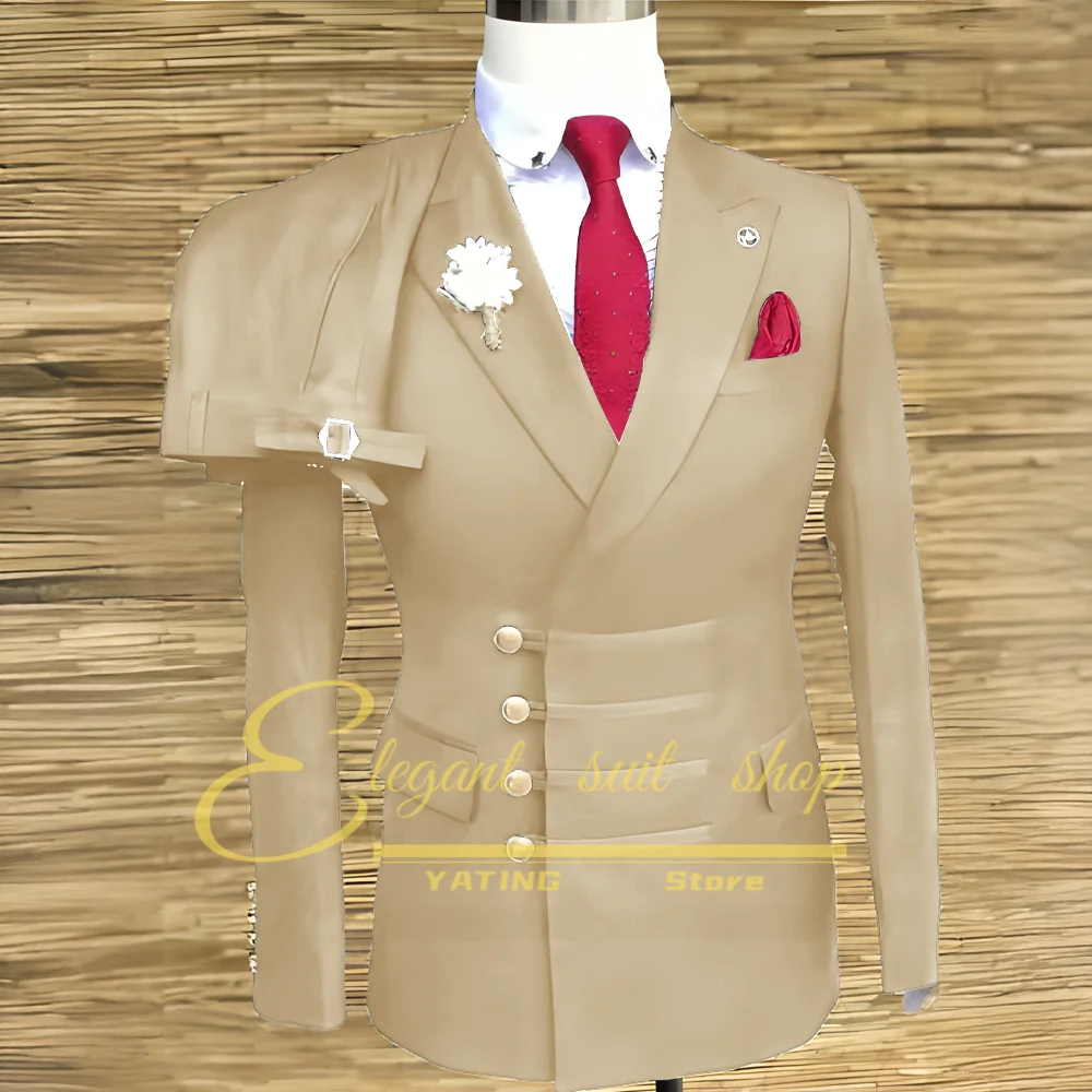 Formal Wedding Men Suits 2 Piece Jacket Pants Sets Double Breasted Male Clothing Costume