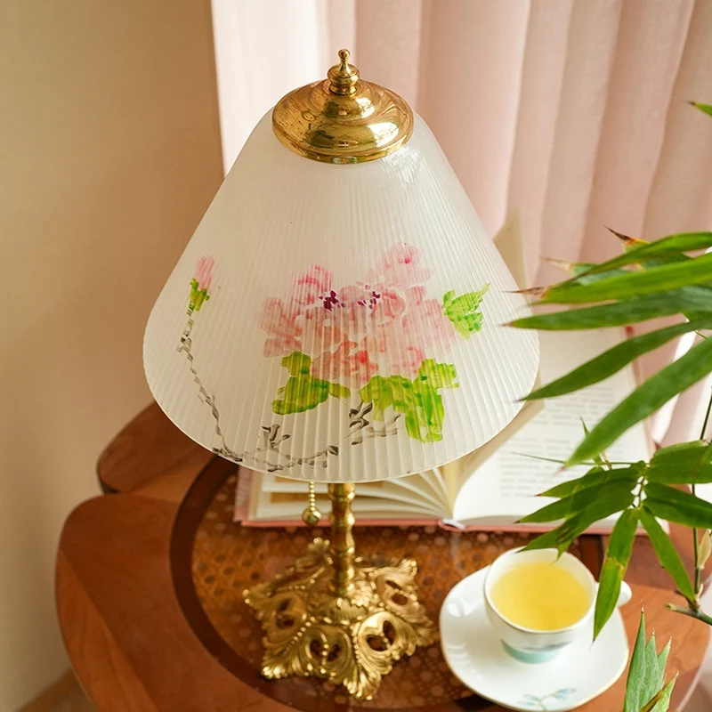 New Chinese style retro glass table lamp light bedroom mood bedside lamp