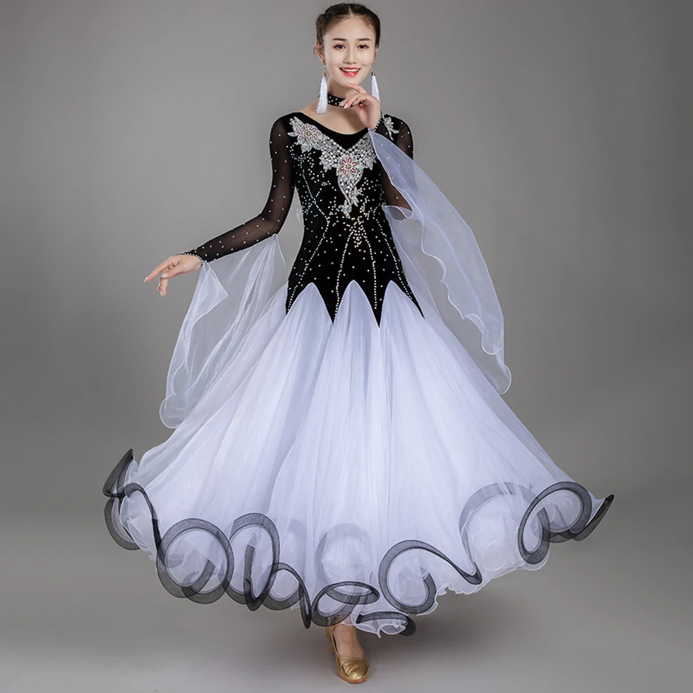 Large Pendulum Ballroom Dance Competition Dress Velvet Rhinestones Printing Luxurious Women's Evening Dresses Modern Waltz Dress