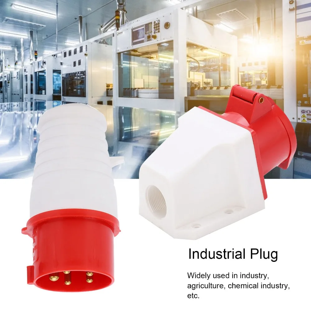 1 Set 5Pin Industrial Plug Connector 16A 3 Phase Industrial Plug IP44 Waterproof 3P+N+E Plug & Outdoor/Indoor