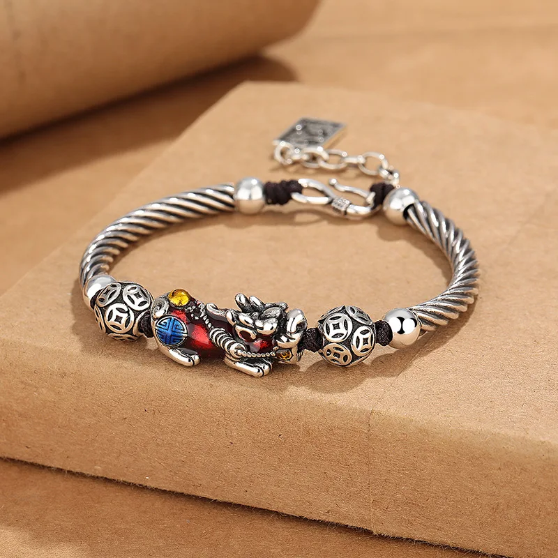 Ethnic Style Relief Coin Bead Pixiu Bracelet For Men Jewelry Vintage Wealth Beast Bracelet Male Hand Accessories Lucky Pendant - Image 4