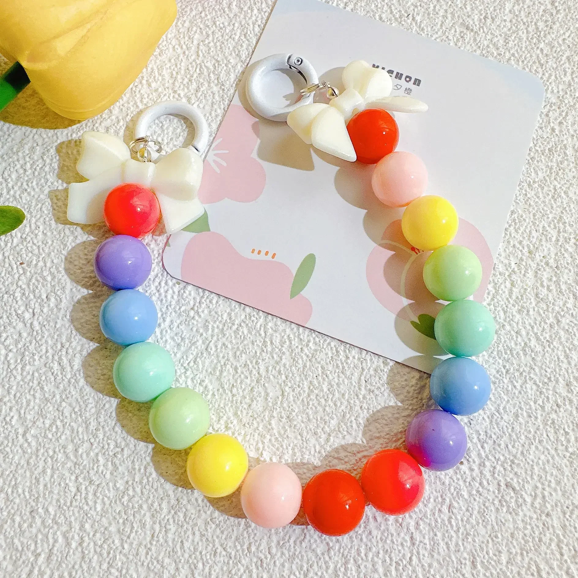 

Colorful bow Lanyard for IPhone Anti-Lost Bracelet for Samsung Mobile Phone Case Wrist Strap Car Keychain Cute Phone Charm