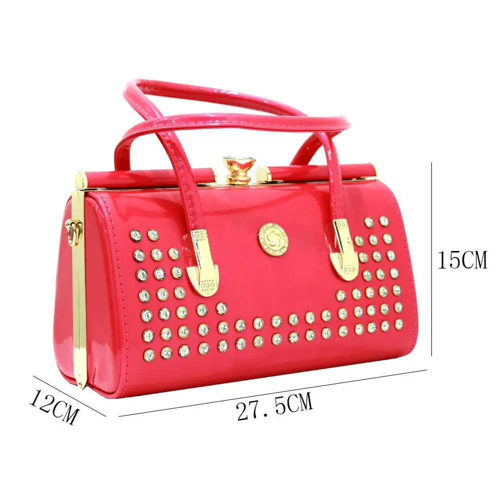 Rose Red Color Metal Rhinestones Fashion Elegant Large Capacity Evening Bag Diamond Luxury Women\'s Party Wallet Handbag