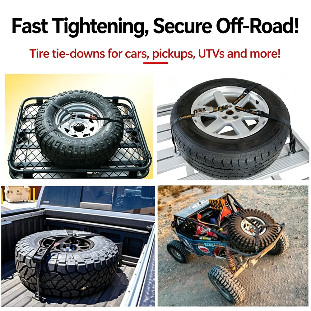 3 Point Spare Tire Fixing Y Strap Tire Fastener for Roof Rack Pickup Bed UTV Offroad Roof Luggage Rack Fixing Tire Accessories