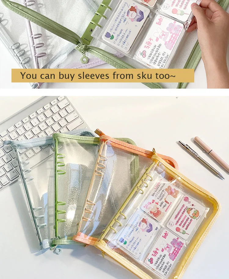 SKYSONIC Neue Ankunft A5 Zipper Binder Sammeln Buch Glitter Cover Organizer Journal Notebook Kugel Transparent PVC Fotoalbum – Detail 28