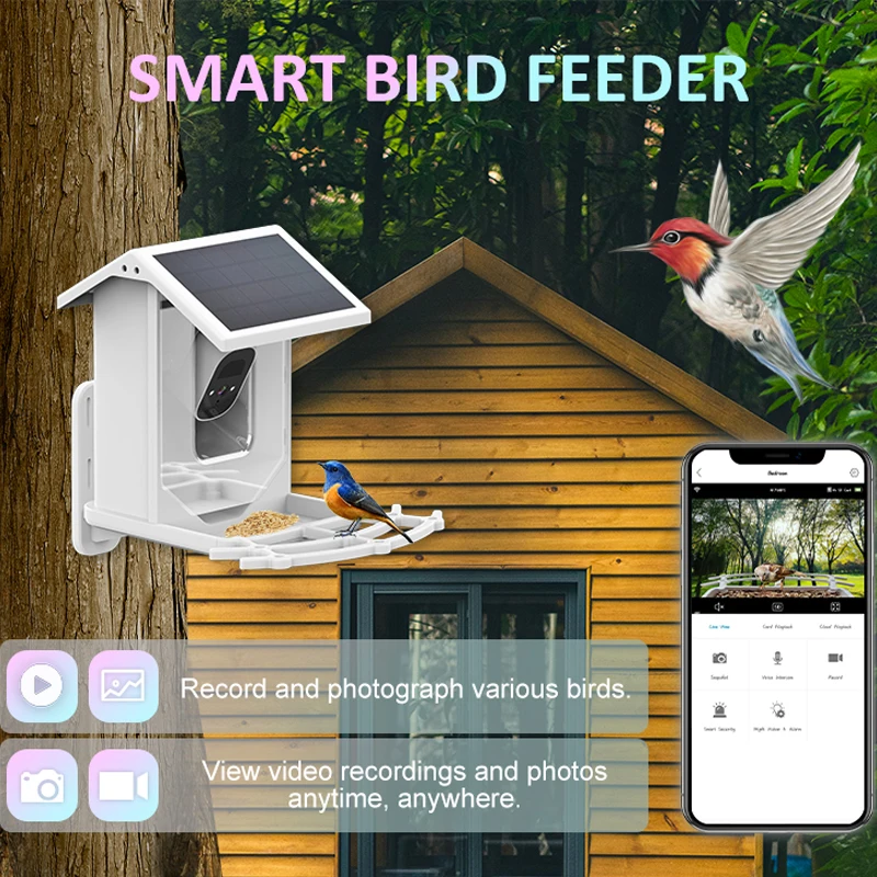 Solar Smart Bird Feeder with Monitor Camera App Controlled, Record & Photograph, Built-in Microphone, 1080P HD Quality