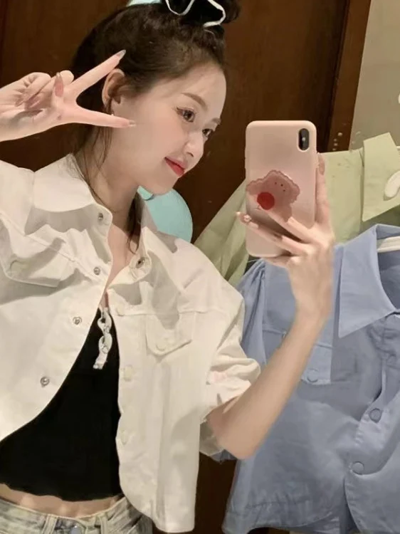 

Elegant Short Sleeve Shirt Women's Loose Fit Summer 2025 New Design Korean Style Commute Fashion Pure Color Top Coat