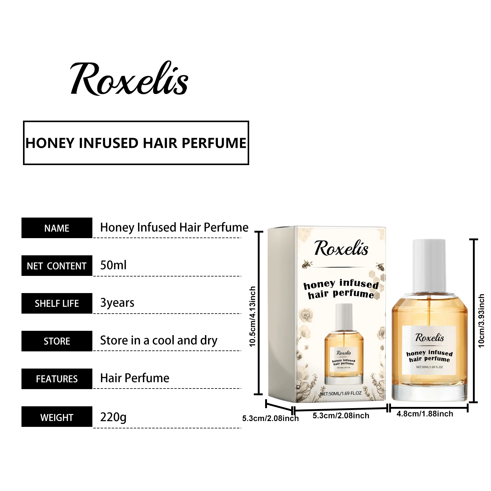 Roxelis Honey Hair Care Perfume Hair Care Fragrance Nourish and Repair Dry and Coarse Hair Moisturizing Perfume 1.69 oz