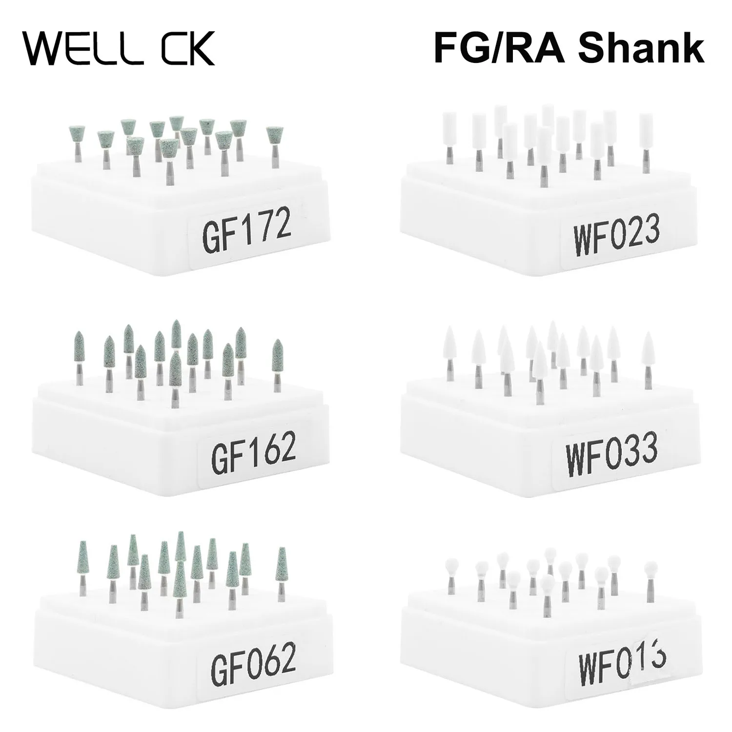

12Pcs/Set Dental Polishing White/Green Stones FG 1.6mm For High Speed Handpieces And RA 2.35mm For Low Speed Contra Angle Heads