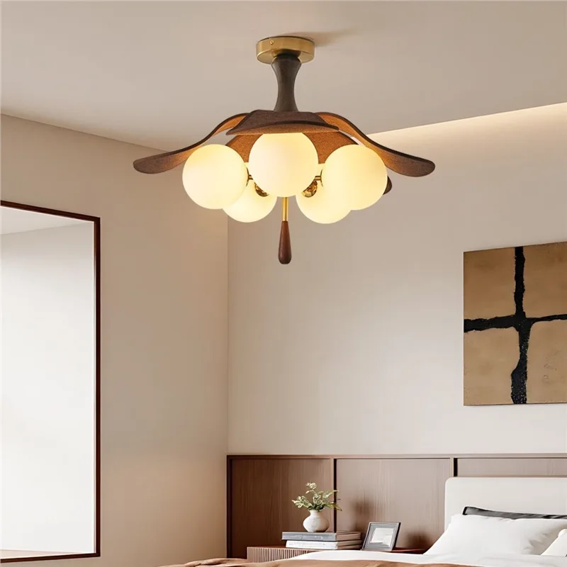 Mid Century Modern Ceiling Lights Glass Ball LED Solid Wood Flush Mount Bedroom Living Room Study Balcony New Model Pendant Lamp