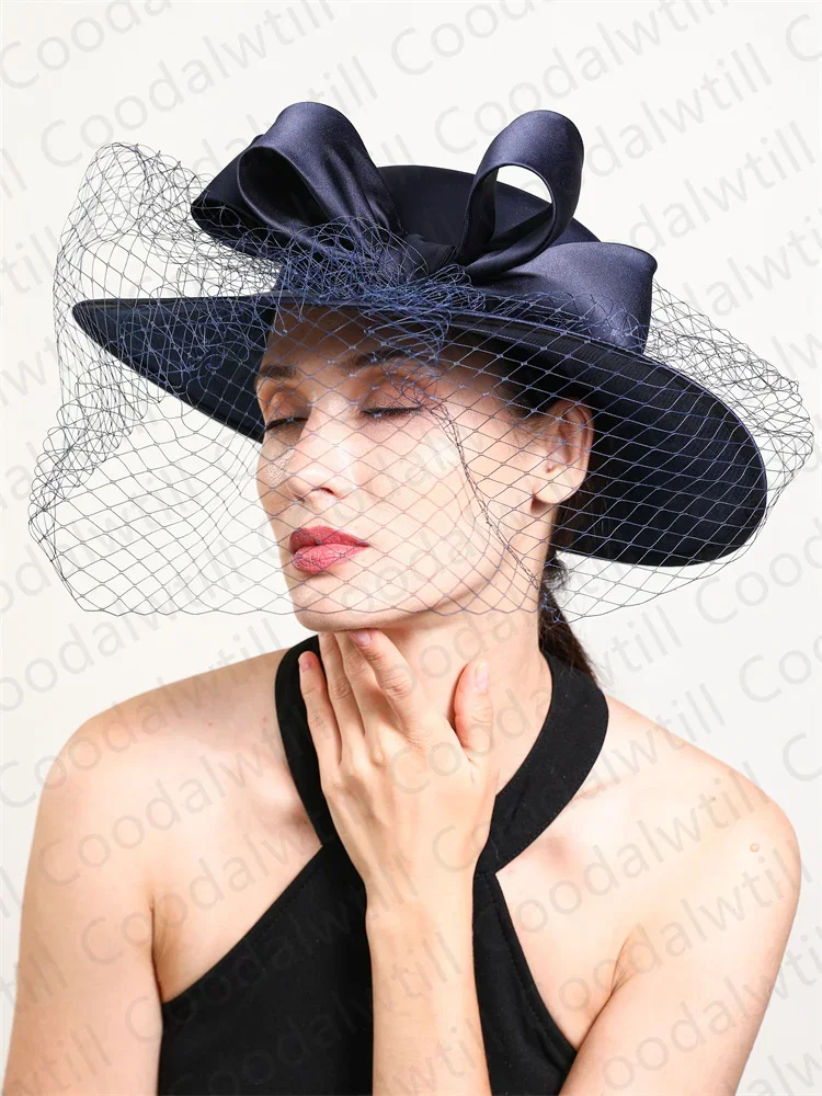 Women Formal Party Veils Fedora Cap Wedding Church Fascinators Mesh Hat Derby Party Show Chapeau Cap With Bow Hair Accessories