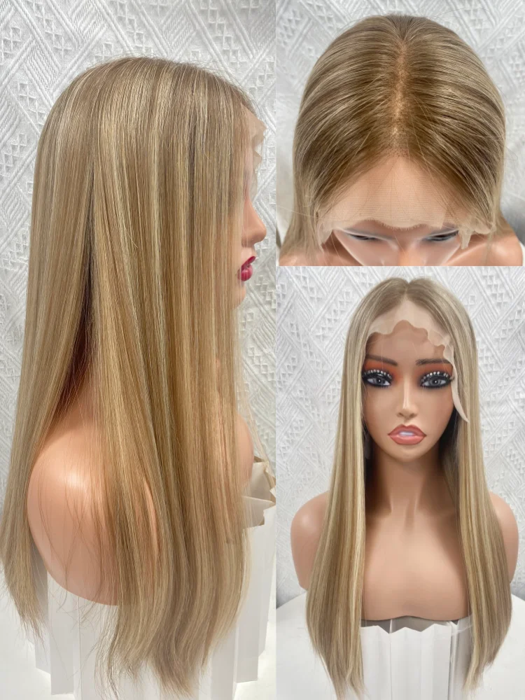 100% Virgin Human Hair HD Lace Frontal Wig Invisible Knots Light Brown Piano Color Full Volume Jewish Wig For Daily Wear