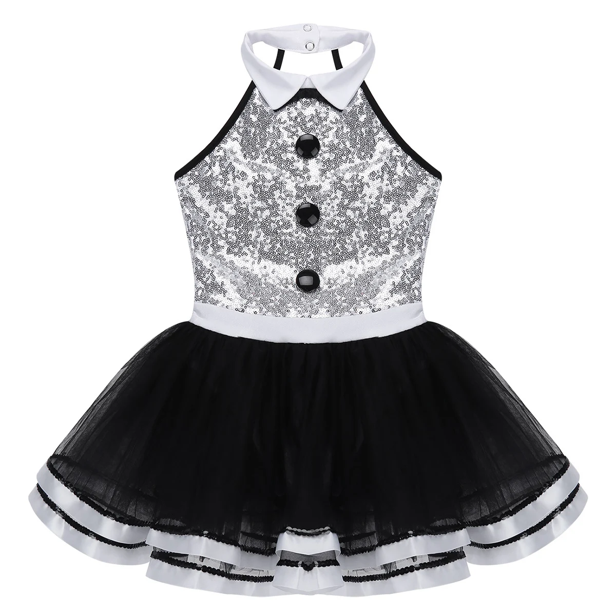 TiaoBug Kids Sleeveless Shiny Sequins Mesh Tutu Ballet Dress Girls Gymnastics Leotard Children Modern Performance Dance Costume