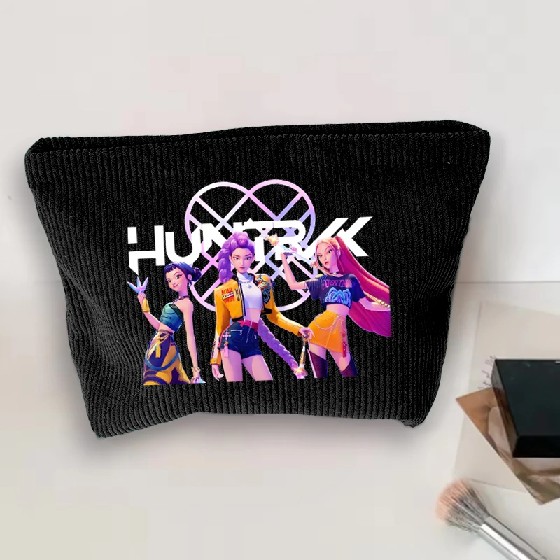 

KPop Demon Hunters Portable Makeup Bag Women Cosmetic Case Corduroy Handheld Toiletry Handbags Cartoon Female Make Up Pouch
