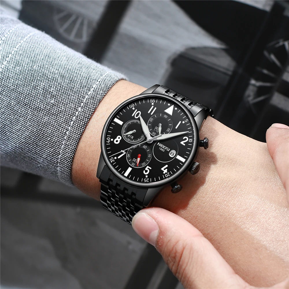 NIBOSI Fashion Mens Watches Top Brand Luxury Quartz Watches Men Chronograph Waterproof  Wristwatch Steel Male Clock Reloj Hombre view 6