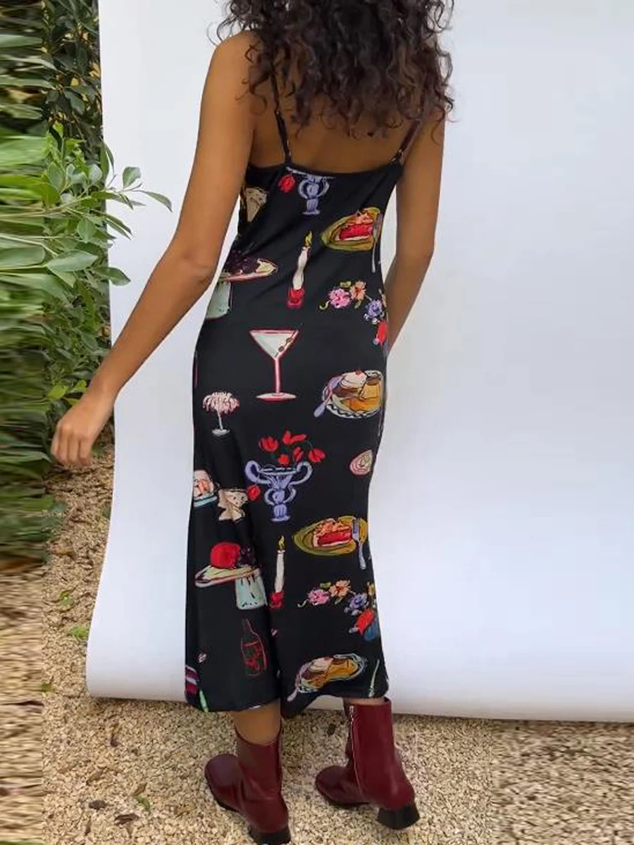 Women s Summer Midi Dress Sleeveless Spaghetti Strap Lounge Slip Long Dress Casual Printed Cami Dresses