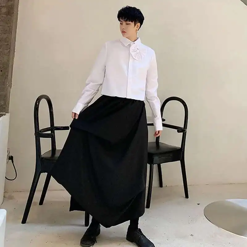 Saias Hop Homens Hip Irregular Estilo Japão Mascuo Streetwear Plissado Solto Casual Punk Gótico Kimono Calças Roupas D