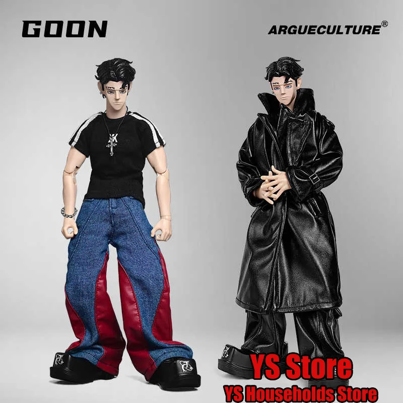 ArguE×GOON 1/6 Trendy Action Figure Handsome Boy Black Leather Windbreaker Pants Decor 12