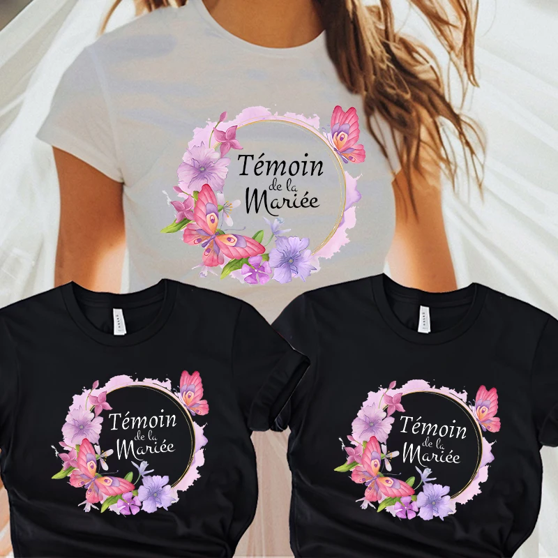 French Girl Bachelorette Hen Party Tshirt Evjf Future Bride Tops Team Bride T-Shirt Flower Crown Y2k Graphic Bridal Wedding Tees