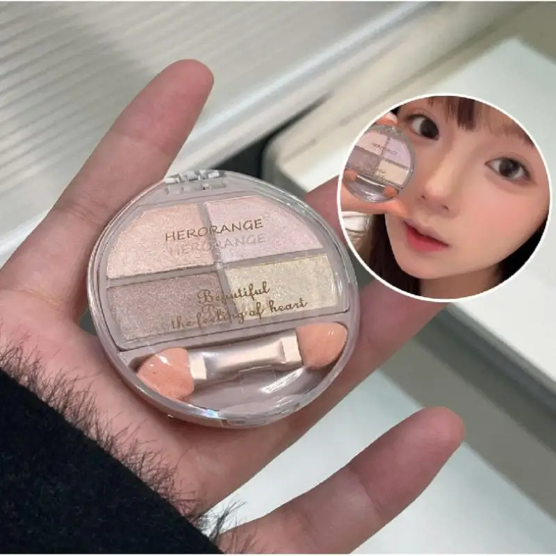 1個入り HERORANGE 4色アイシャドウパレット |   シマーグリッター |   自然なまぶたの蚕糸のような輪郭 |   ブラシ付きアイライナーメイクアップ