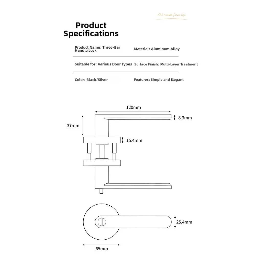 Spherical Door Lock with Three Bar Lever Mechanism Aluminum Body Silver Black Finish Fits Most Residential Doors