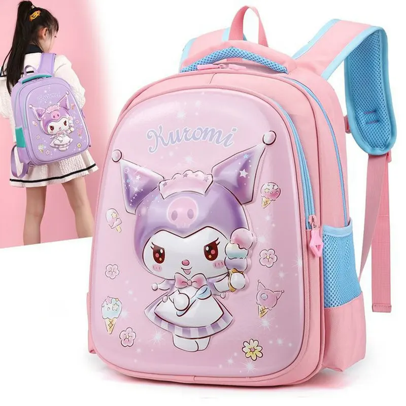 Mochila infantil dos desenhos animados para crianças, bolsa de ombro bonito Kuromi, mochila impermeável bebê e menino