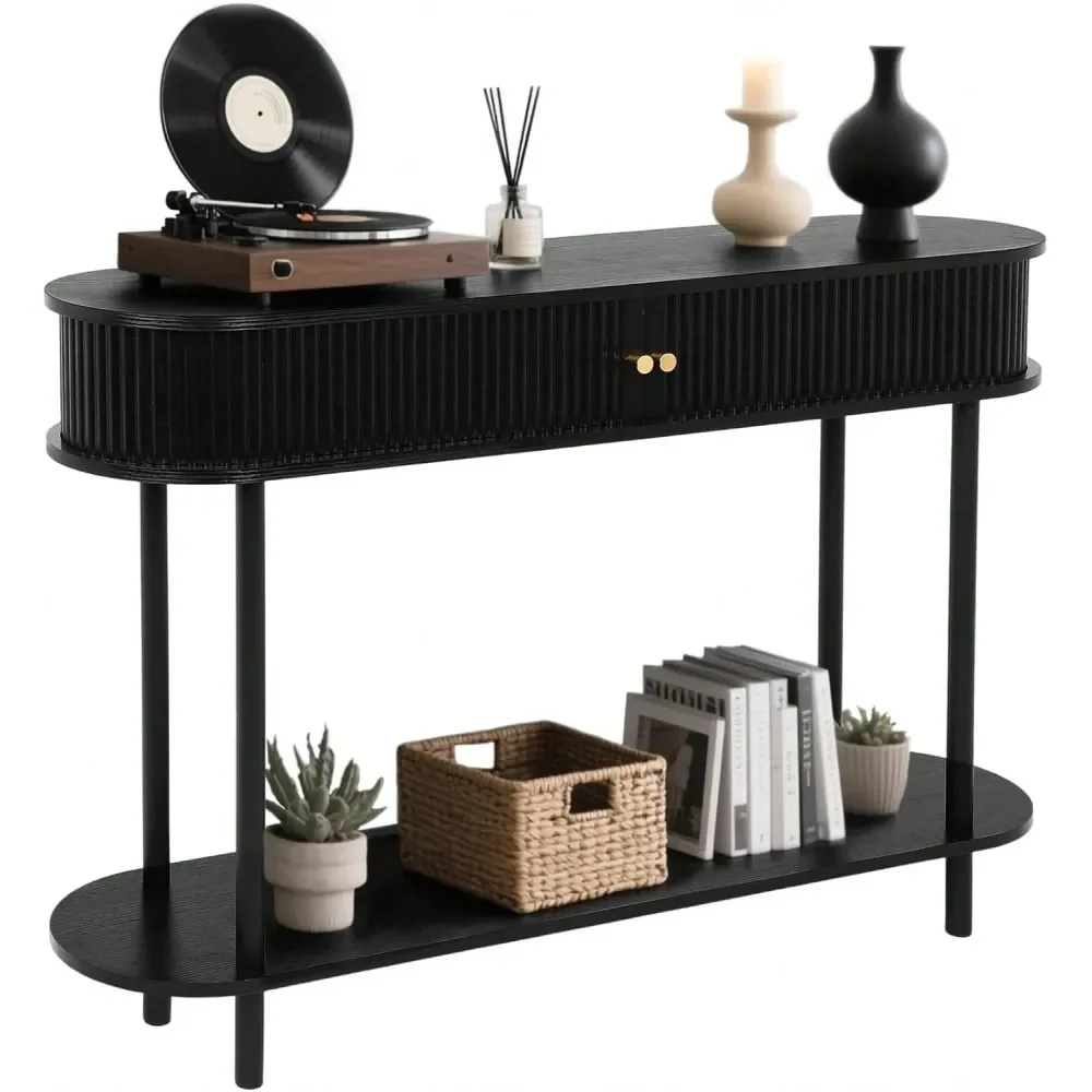 

Console Table,Fluted Console Table With Storage, 47.2 Inch Solid Wood Narrow Entryway Cabinet With Sliding Drawer, Mid Century