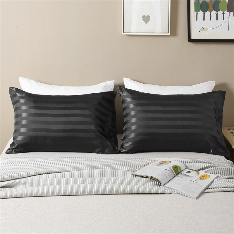 High-end Jacquard Stripes Pillow Cover Queen High-quality Imitation Silk Pillow Case King Size Home Pillowcases Envelope Closure