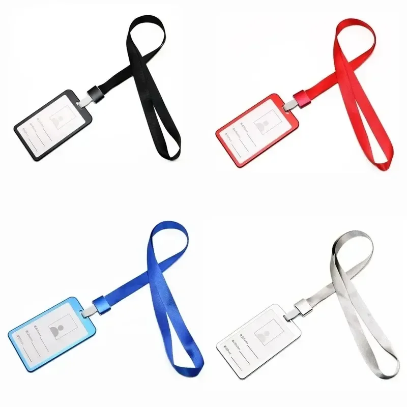 1Set Aluminum Alloy Working Permit Sleeve Pass Work ID Card Badge Holder Cover ID Tag Protective Case with Lanyard Neck Strap