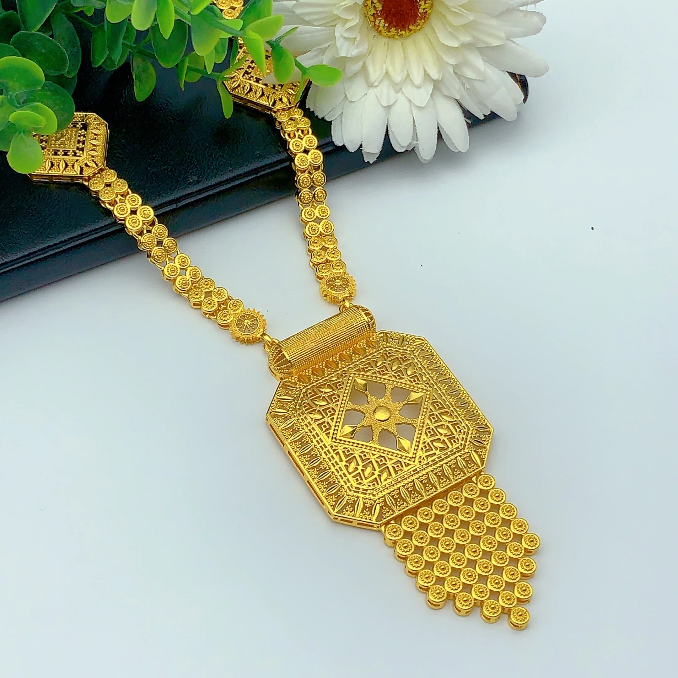 ANIID Dubai Lange Halskette, Ohrringe, Schmuckset für Frauen, indische Quaste, goldfarben, nigerianischer afrikanischer Schmuck, Partygeschenke – Detail 3