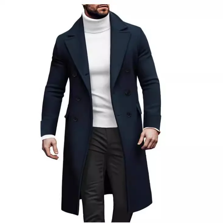 New Woolen Long Coat Men's Double-breasted Jacket European Version