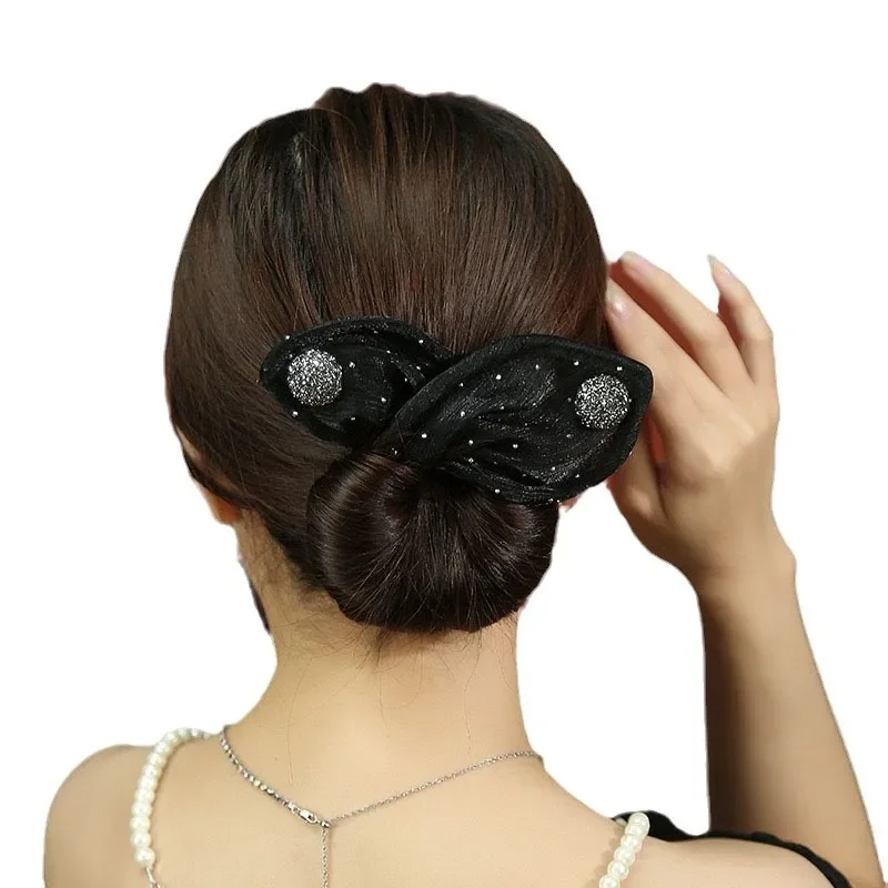 

Non-Slip Hair Band for Women Rabbit Ear Net Yarn Design with Bow Magic Twisted Hairstyle Roller Accessory