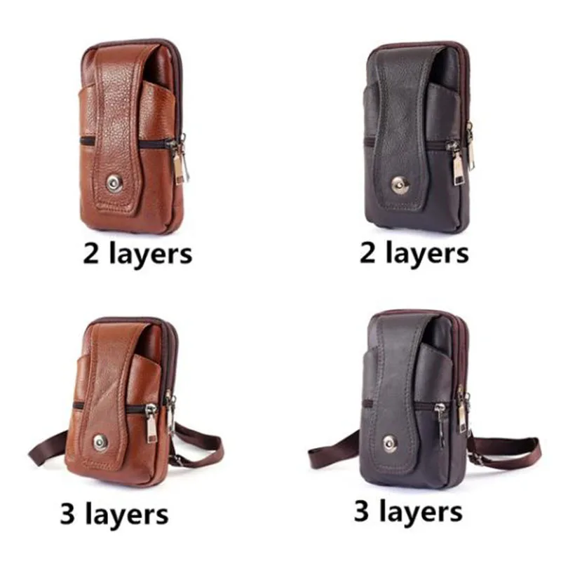 Men Cell Phone Belt Pack Bag Loop Waist Bag Holster Pouch Case​ Genuine Leather