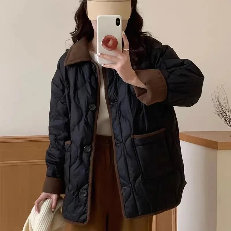 

Winter Jacket Women Loose Cotton-padded Jacket Sweet Thicken Button up Warm Coat Long Sleeves Casual Parkas Outerwear