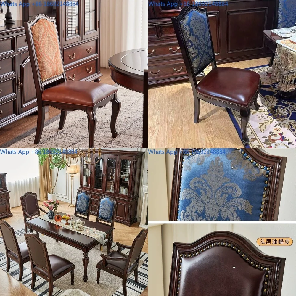 

Dining Chair for Restaurant Home Hotel Wood Dining Room Chair Vintage Style Leather Seat High Quality